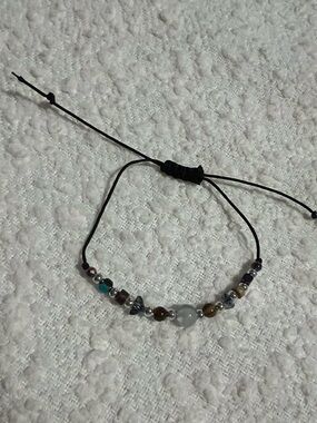 Adjustable Black Cord Beaded Bracelet with Multicolor Stones